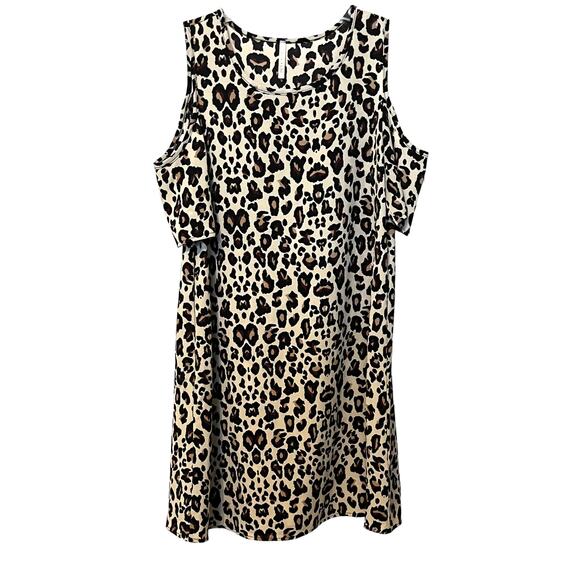 LIME & CHILI COLD SHOULDER MIDI SHEATH DRESS, WOMENS, M, BROWN TAN ANIMAL PRINT - Picture 1 of 9